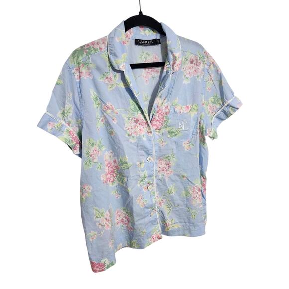 Ralph Lauren Blue Floral Pajama Set Top-M & Shorts-L Light Cotton Blend - Picture 5 of 10